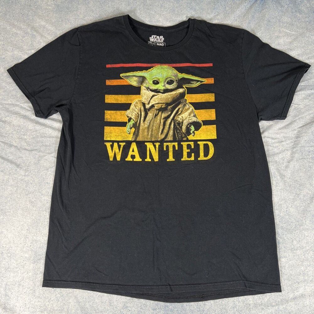 Star Wars The Mandalorian Baby Yoda Wanted Black Graphic T-Shirt XL